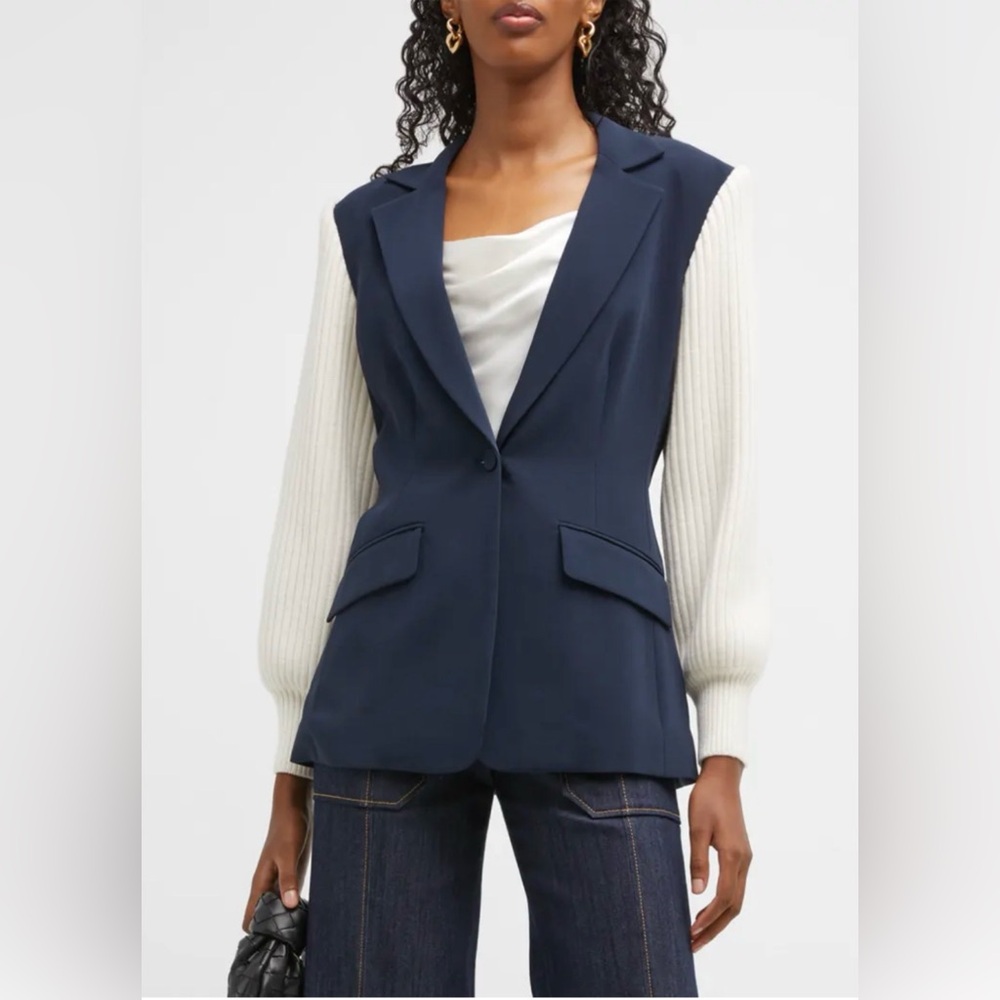 Cinq à Sept Navy Blazer with Cream Sleeves